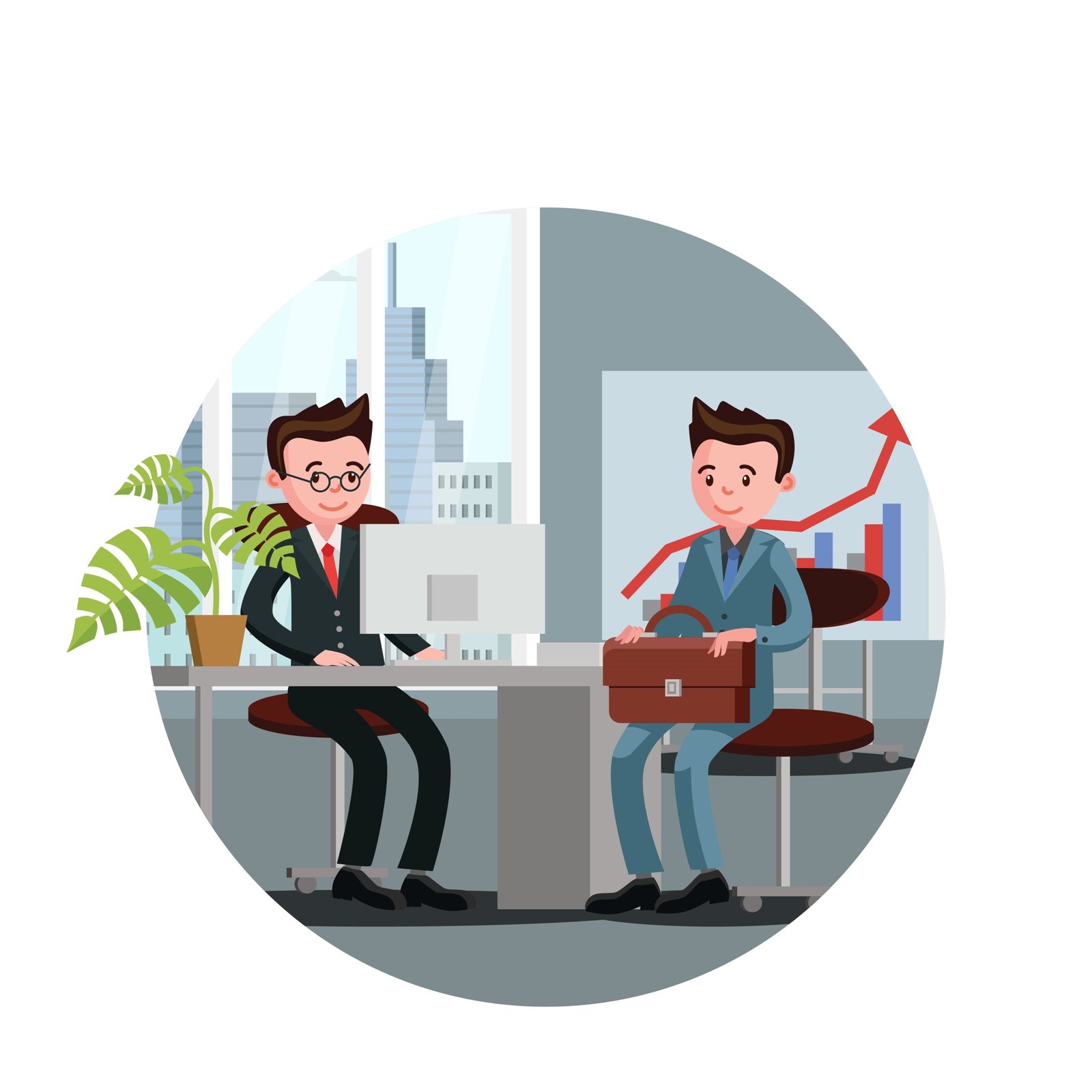 Business loan template with businessman at meeting with agent in bank office vector illustration